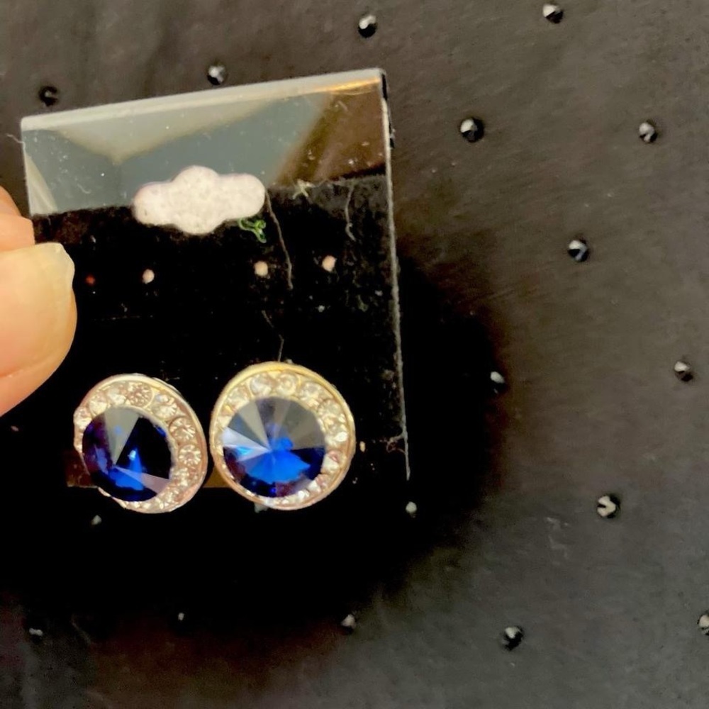 Elegant Blue and Silver Rhinestone Stud Earrings NWTs